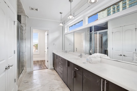 Large double vanity in the private bathroom for Bedroom 7