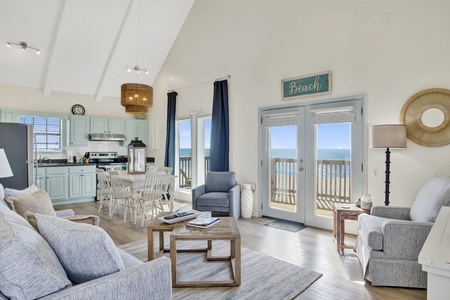 Beach and Gulf views from the living area and kitchen