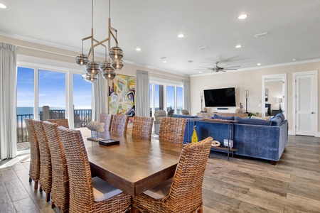 Open concept dining/living with beach views