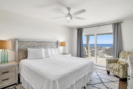 The master bedroom comes with a king bed and amazing Gulf views