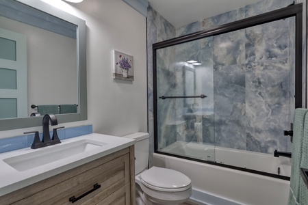 The hall bathroom features a tub/shower combo