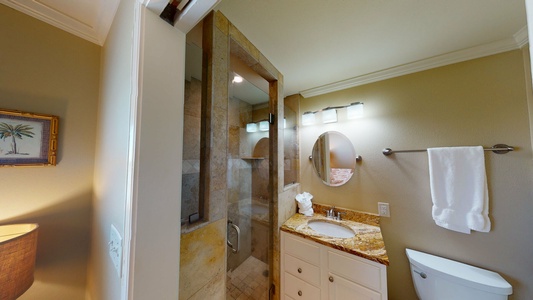 Master bathroom with a walk in shower