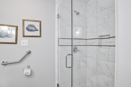 The master bath has a walk-in shower