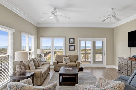 Spacious living room with balcony access