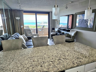 Kitchen Bar Area and Living Area