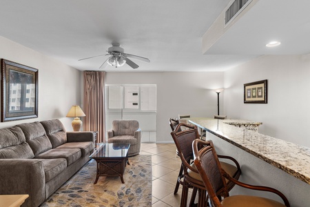 Living Area with Dining and Kitchen