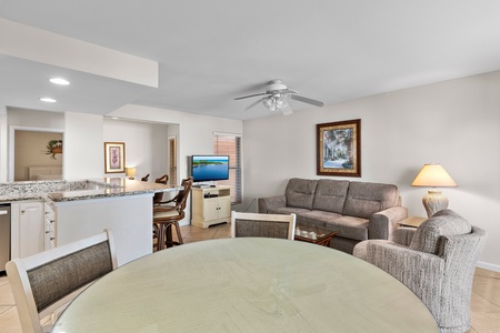 Living Area, Dining Area with Kitchen Bar