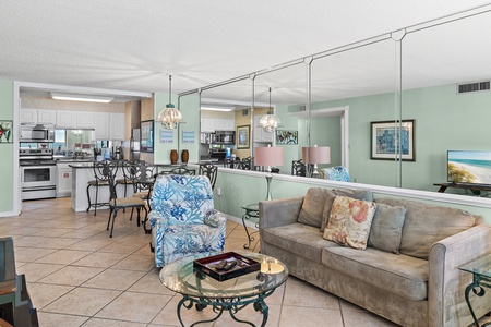 Living Area with Dining and Kitchen