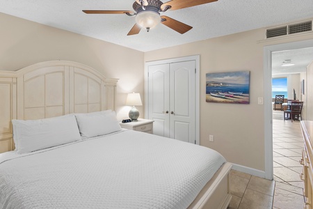 Rest peacefully in your coastal bedroom with ceiling fan comfort and charming nautical touches.