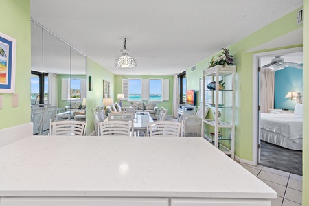 Kitchen Bar Area and Living Area