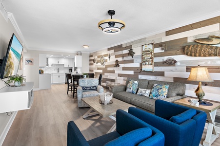 Living Area with Dining and Kitchen