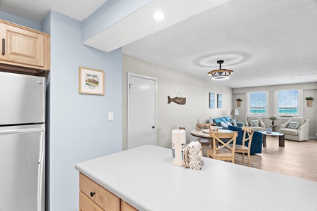 Kitchen Bar Area and Living Area