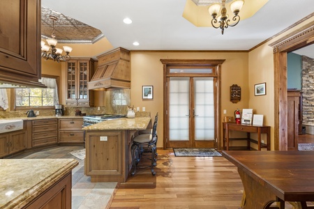 Kitchen with two bar stools at counter