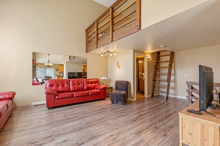 Open loft area with full-sized bed