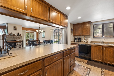 Large counter space with bar seating on the other side