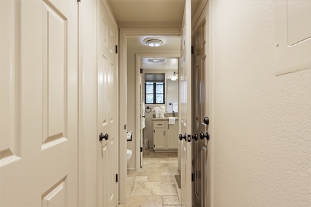 Hallway entrance into bathroom