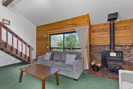 Living area with wood burning fireplace