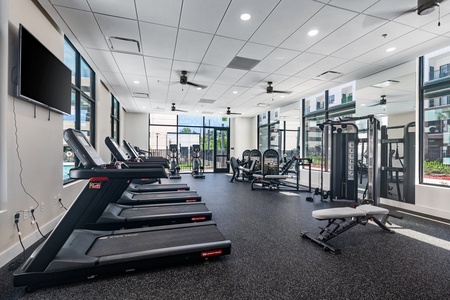There's a 24/7 gym and fitness center with a range of cardio and strength equipment