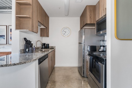 Cook up a storm in this contemporary kitchen with all the necessary amenities.