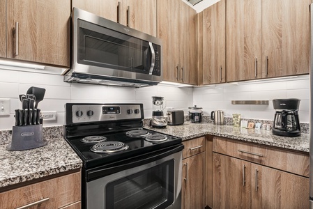 Cook up a storm in this contemporary kitchen with all the necessary amenities.