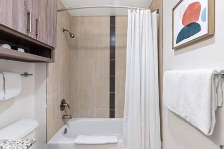 Revive in the modern walk-in shower with sleek fixtures.