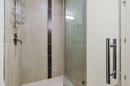 Enjoy a fresh start in the modern walk-in shower with stylish fixtures.
