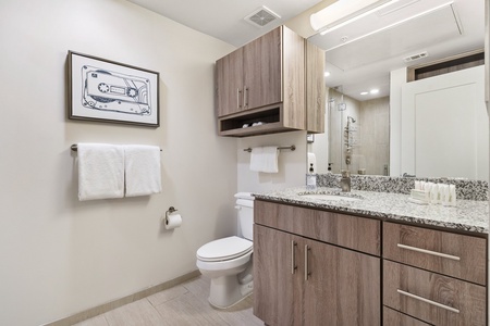 Freshen up and renew in the sleek bathroom with complimentary toiletries.
