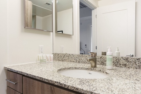 Start your morning refreshed in the stylish bathroom with complimentary toiletries.