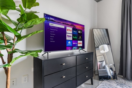 Stream your favorite shows with the smart TV and sound system.