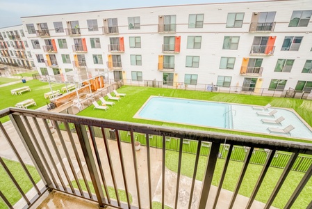 Enjoy courtyard views from the private balcony.