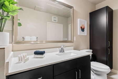 Revitalize in the sleek bathroom with complimentary toiletries.