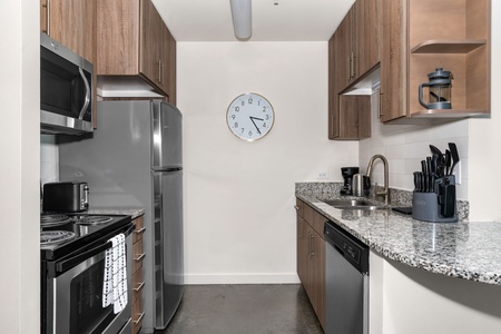 Cook up a storm in this contemporary kitchen with all the necessary amenities.