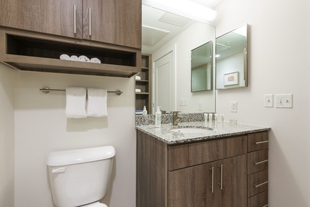 Freshen up and renew in the sleek bathroom with complimentary toiletries.