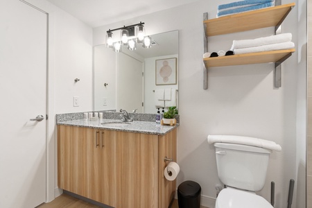 Start your morning refreshed in the stylish bathroom with complimentary toiletries.