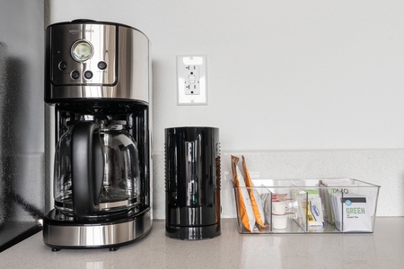 Brew your perfect cup anytime with the coffee machine—plus, we provide some coffee to get you started.