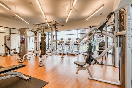 The 24/7 fitness center at Mid Main Lofts include cardio and strength equipment