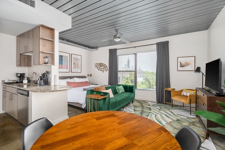 Sink into comfort on a memory foam bed in this inviting bedroom.