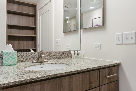 Freshen up in the modern bathroom with complimentary toiletries.