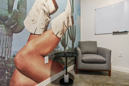 Join video meetings in the hushed Zoom room with an artistic mural.