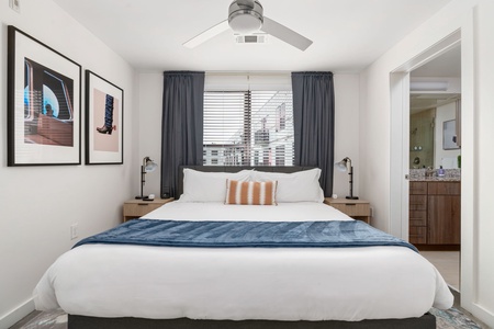 Drift off to dreamland on a memory foam bed in this cozy bedroom.