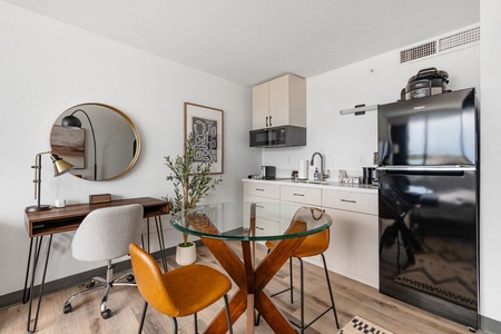Cook up convenience in our kitchenette, stocked with the essentials.