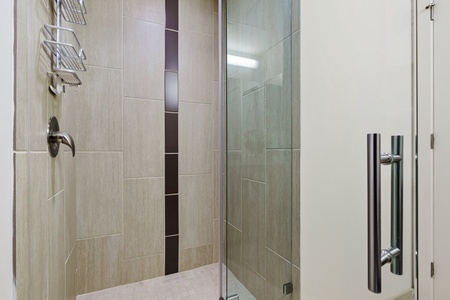 Begin anew in the contemporary walk-in shower with updated fixtures.