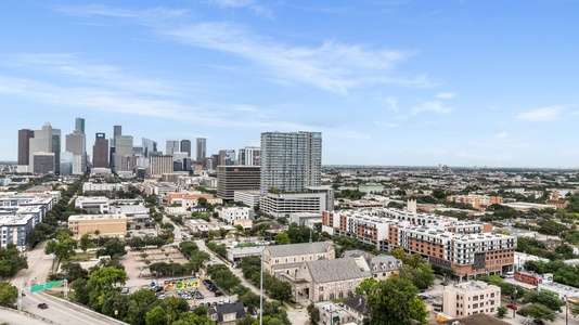 Houston Downtown is top left of this image and Lodgeur Midtown is front right
