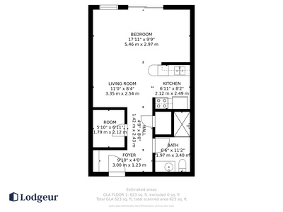 See the potential for a spacious and versatile living space in this open-concept floor plan.
