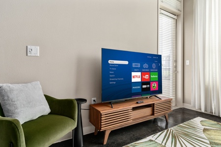 Binge-watch your preferred shows with the smart TV and sound system for streaming.