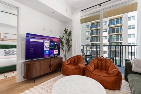 Stream your favorite shows with the smart TV and sound system.