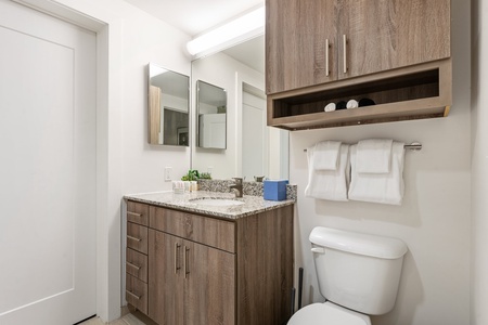 Revitalize in the sleek bathroom with complimentary toiletries.