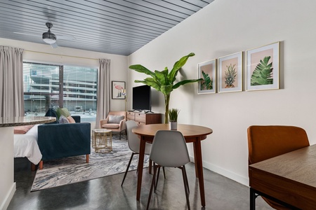 Experience true comfort in this cozy living area with a smart TV.