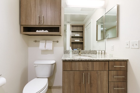 Freshen up and renew in the sleek bathroom with complimentary toiletries.