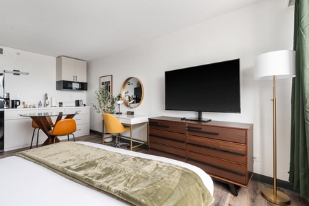 Stream your favorite shows on the smart TV with sound system.